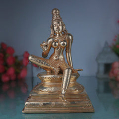 Bronze Parvati Gauri Uma Mahagauri Shakti Devi Idol | Handcrafted Panchaloha Kanchu Kamsya Chembu Sculpture | Traditional Chola Art South Indian Temple Style Murti for Home Decor & Pooja, Gold, 10 Inch, 1 Piece