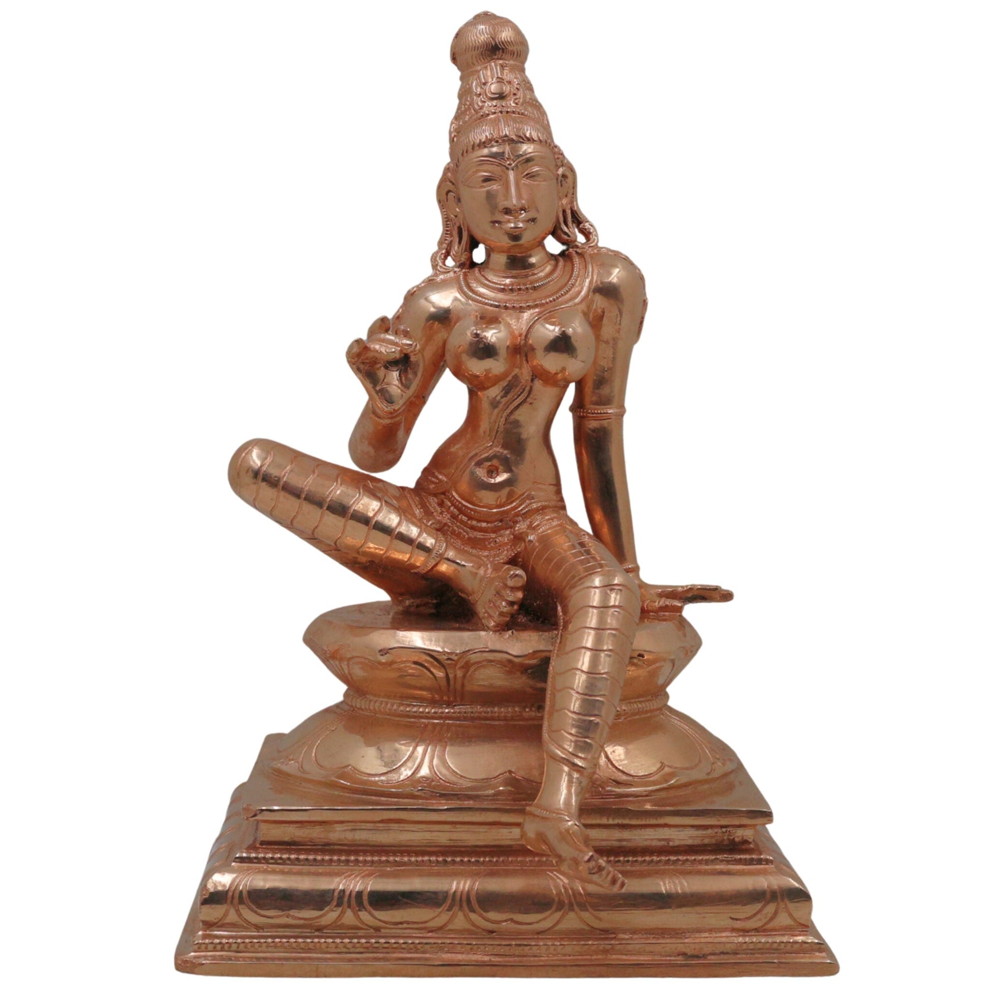 Bronze Parvati Gauri Uma Mahagauri Shakti Devi Idol | Handcrafted Panchaloha Kanchu Kamsya Chembu Sculpture | Traditional Chola Art South Indian Temple Style Murti for Home Decor & Pooja, Gold, 10 Inch, 1 Piece