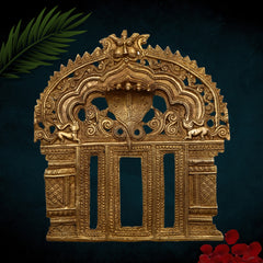 Brass Prabhavali Arch Wall Hanging for Temple & Home Decor, Prabhawal Prabhawali Frame,Traditional Makara Torana with Kirtimukha Aura Arch, Gold, 11 Inch, 1 Piece