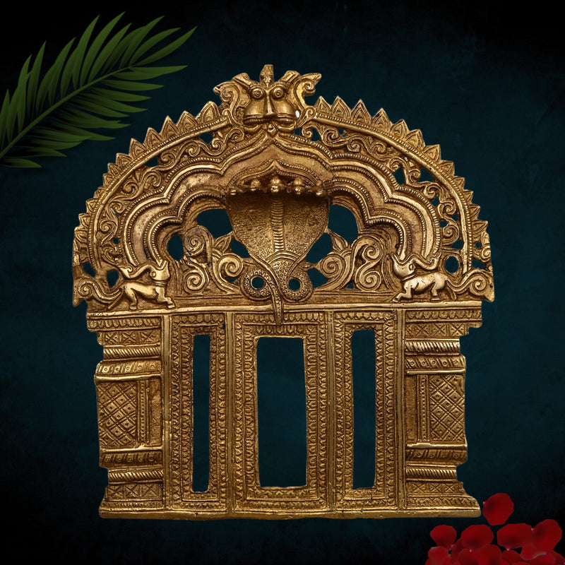 Brass Prabhavali Arch Wall Hanging for Temple & Home Decor, Prabhawal Prabhawali Frame,Traditional Makara Torana with Kirtimukha Aura Arch, Gold, 11 Inch, 1 Piece