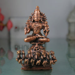 Surya Dev Copper Idol, Handcrafted Tamra Surya Narayana Murti | Aditya Bhaskar Ravi Arka Martanda Statue for Puja Mandir Home Decor, Brown, 4.5 Inch, 1 Piece