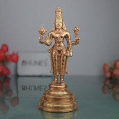 Handcrafted Bronze Narayana Vishnu Idol | Panchaloha Chola Art Murti of Lakshminarayana Hari Govinda Keshava Ranganatha Venkatesha for Home Temple, Gold, 8.5 Inch, 1 Piece