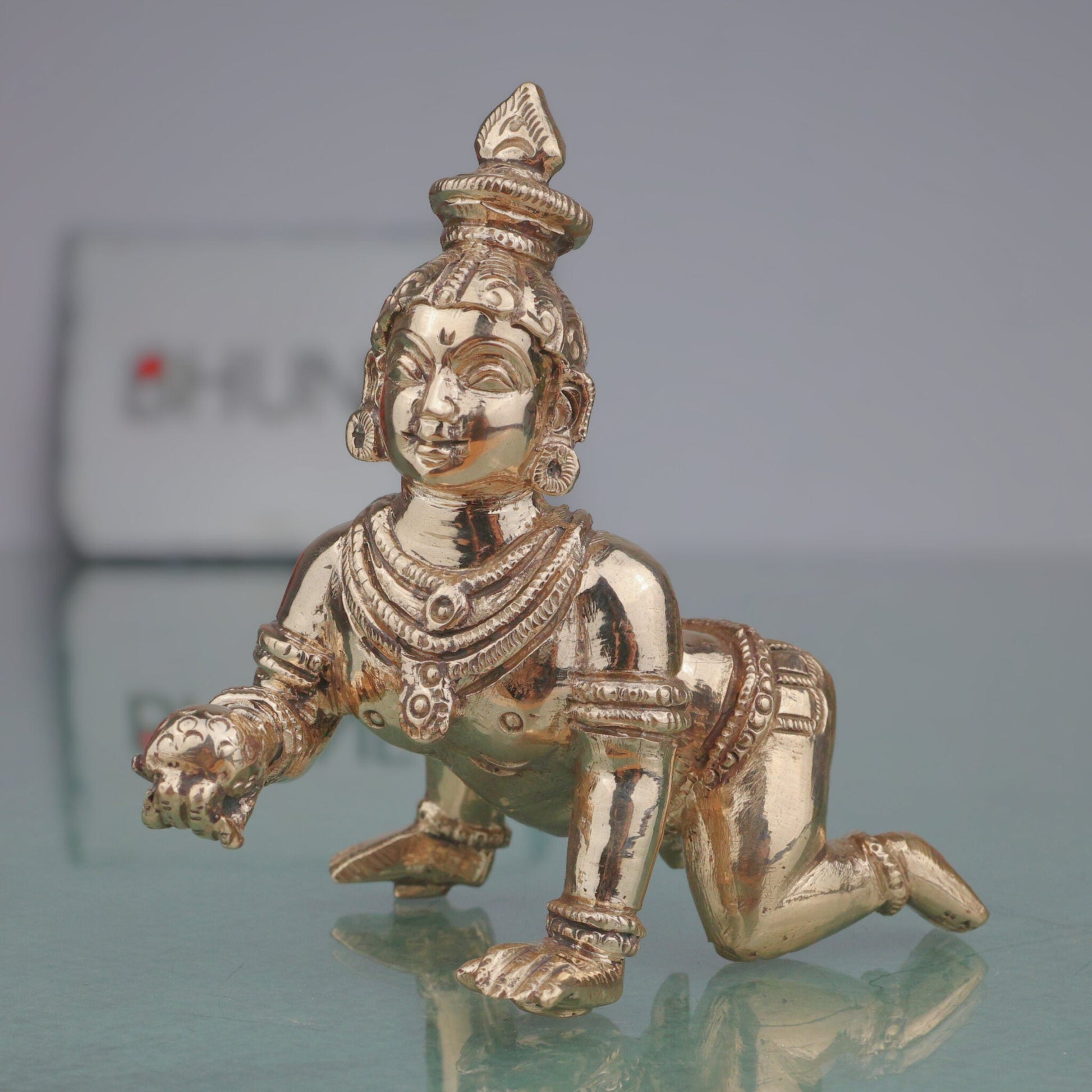 Sri Krishna Bronze Idol Govinda Gopala Shyam Murari Venugopala Handcrafted Panchaloha Style Chola Art Murti for Home Pooja Decor, Gold, 4 Inch, 1 Piece
