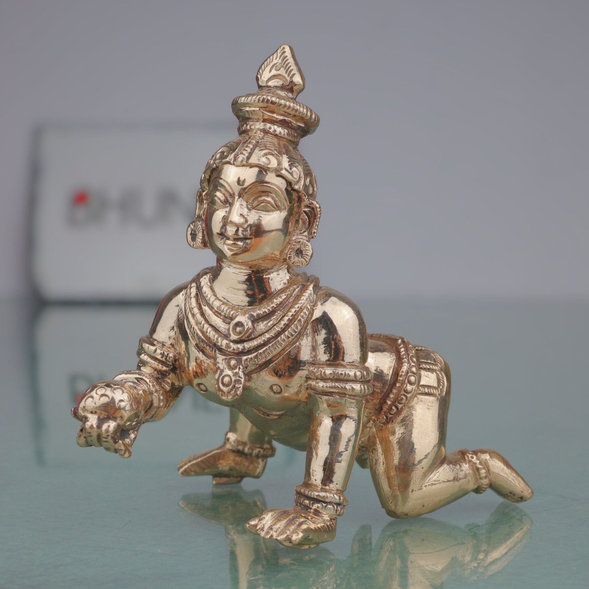 Sri Krishna Bronze Idol Govinda Gopala Shyam Murari Venugopala Handcrafted Panchaloha Style Chola Art Murti for Home Pooja Decor, Gold, 4 Inch, 1 Piece