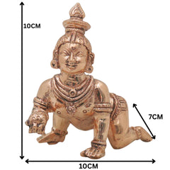 Sri Krishna Bronze Idol Govinda Gopala Shyam Murari Venugopala Handcrafted Panchaloha Style Chola Art Murti for Home Pooja Decor, Gold, 4 Inch, 1 Piece