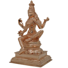 Handcrafted Bronze Saraswathi Idol, Goddess Saraswati Saraswathi Sharada Vagdevi Vani Bharati, Veena Pustaka Dharini Chola Art Murti for Pooja Temple Decor, Gold, 10 Inch, 1 Piece