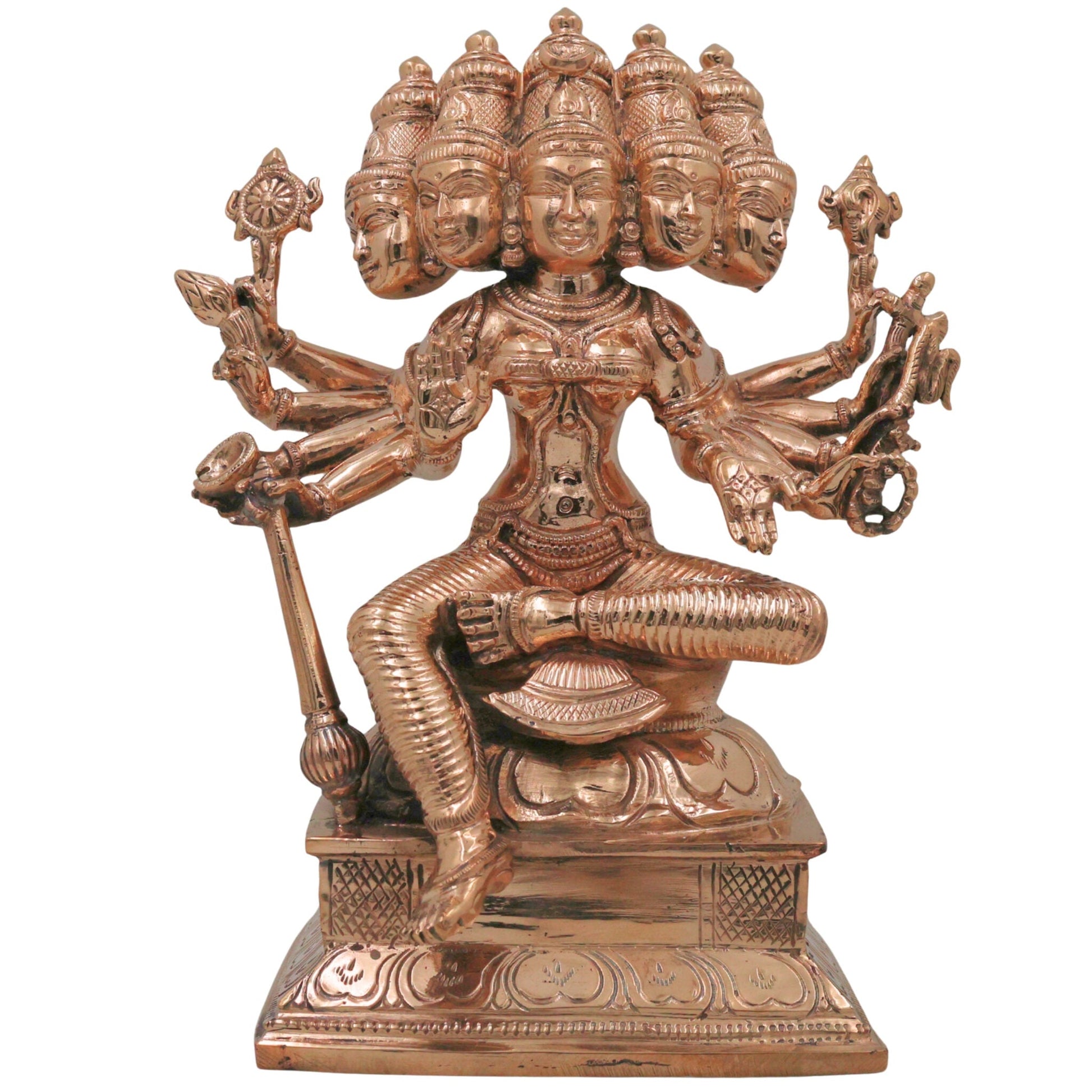 Handcrafted Bronze Gayatri Devi Idol | Vedamata Gayatri Mata Panchaloha Murti | Chola Art South Indian Temple Sculpture, Gold, 9 Inch, 1 Piece