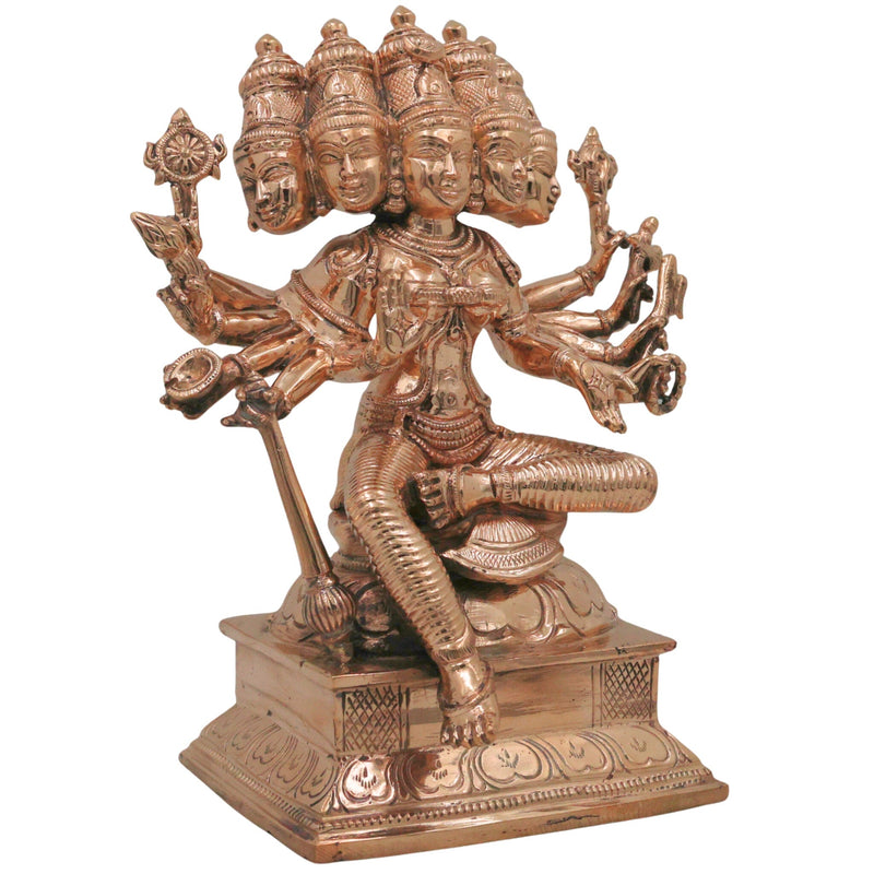 Handcrafted Bronze Gayatri Devi Idol | Vedamata Gayatri Mata Panchaloha Murti | Chola Art South Indian Temple Sculpture, Gold, 9 Inch, 1 Piece