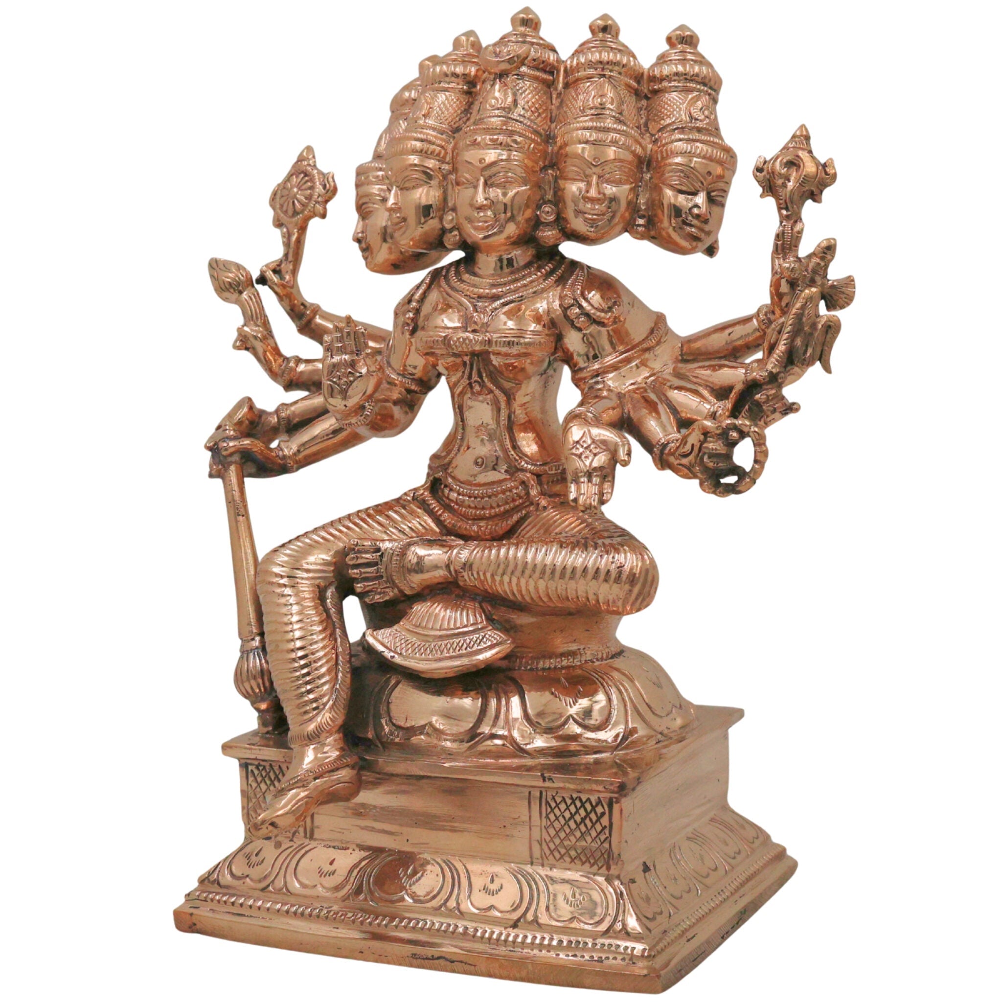 Handcrafted Bronze Gayatri Devi Idol | Vedamata Gayatri Mata Panchaloha Murti | Chola Art South Indian Temple Sculpture, Gold, 9 Inch, 1 Piece