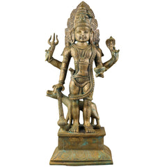 Handcrafted Bronze Panchaloha Kalabhairava Idol | Kaal Bhairav Nath Mahakal Bhairava Chola Art Temple Sculpture, Brown, 15.5 Inch, 1 Piece