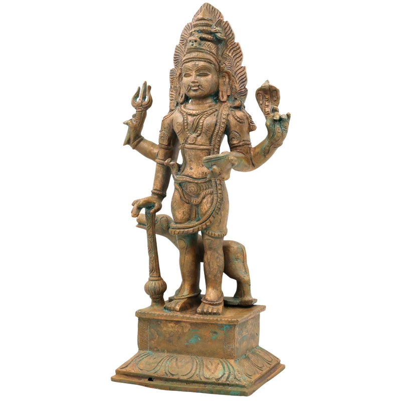 Handcrafted Bronze Panchaloha Kalabhairava Idol | Kaal Bhairav Nath Mahakal Bhairava Chola Art Temple Sculpture, Brown, 15.5 Inch, 1 Piece