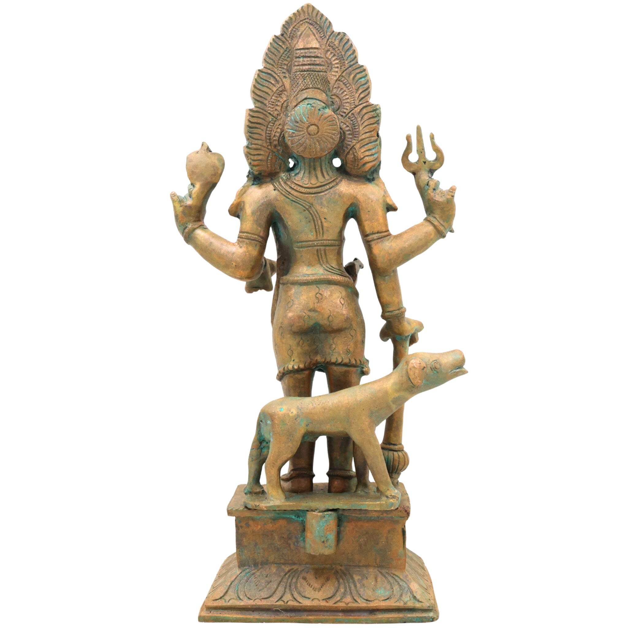 Handcrafted Bronze Panchaloha Kalabhairava Idol | Kaal Bhairav Nath Mahakal Bhairava Chola Art Temple Sculpture, Brown, 15.5 Inch, 1 Piece