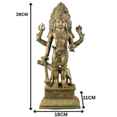 Handcrafted Bronze Panchaloha Kalabhairava Idol | Kaal Bhairav Nath Mahakal Bhairava Chola Art Temple Sculpture, Brown, 15.5 Inch, 1 Piece