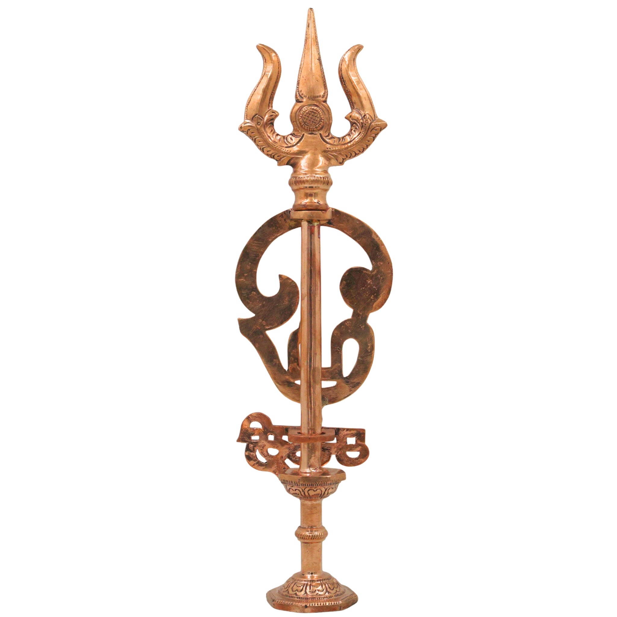 Bronze Trishul Om Symbol | Shiva Mahadev Shankar Omkara Trishulam | Handcrafted Chola Art Bronze Auspicious Pooja & Vastu Decor, Gold, 16.5 Inch, 1 Piece