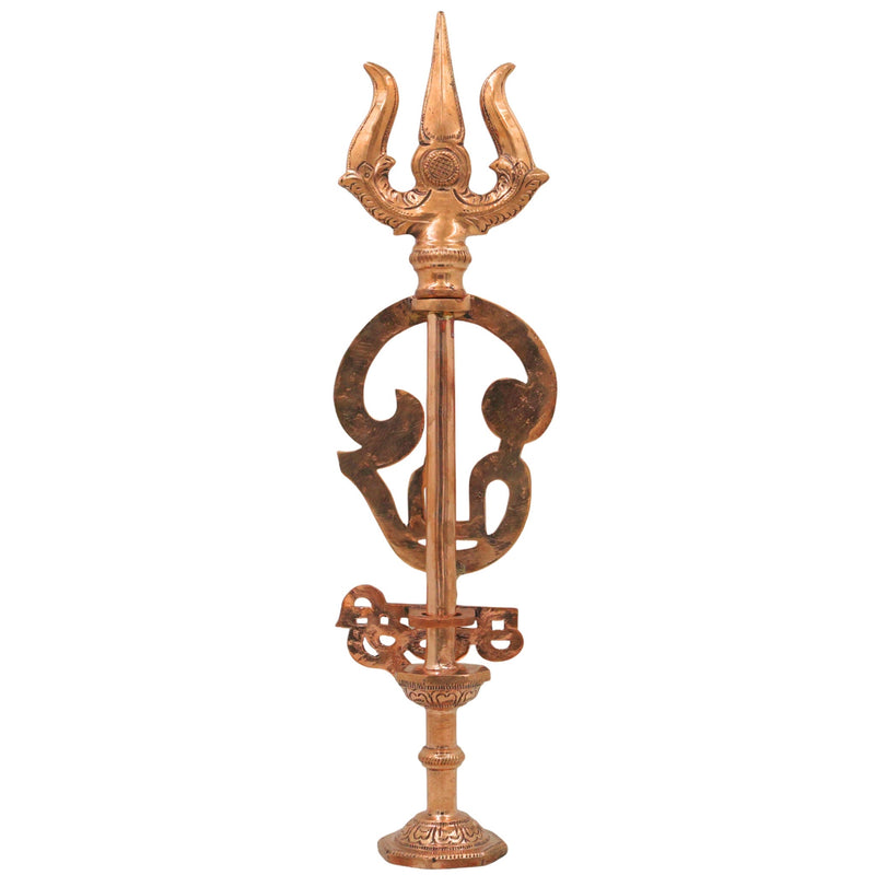 Bronze Trishul Om Symbol | Shiva Mahadev Shankar Omkara Trishulam | Handcrafted Chola Art Bronze Auspicious Pooja & Vastu Decor, Gold, 16.5 Inch, 1 Piece