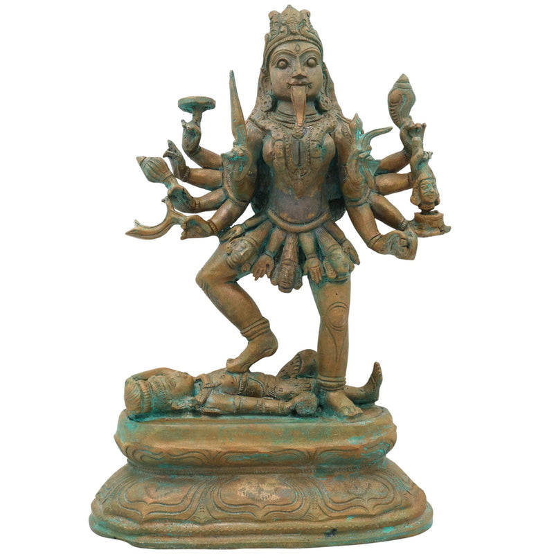 Handcrafted Bronze Goddess Kali Idol | Mahakali Bhadrakali Shyama Dakshina Kali Panchaloha Chola Art Sculpture, Brown, 12 Inch, 1 Piece