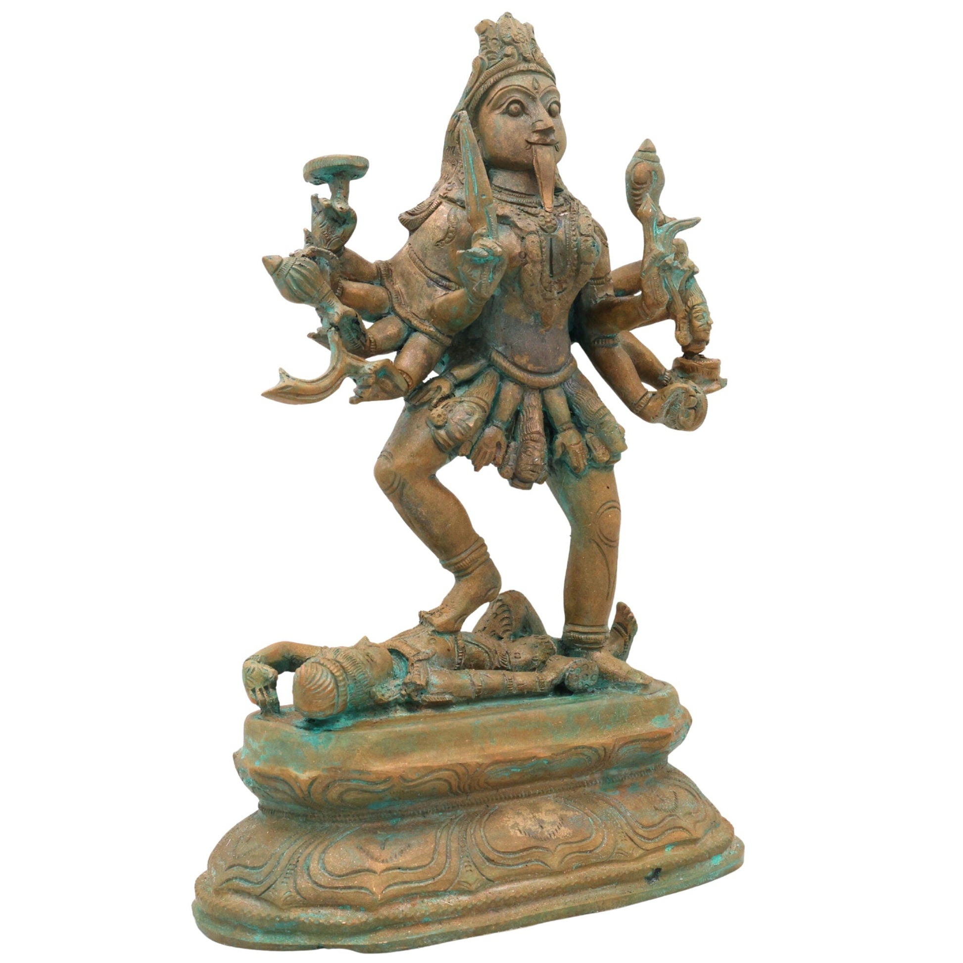 Handcrafted Bronze Goddess Kali Idol | Mahakali Bhadrakali Shyama Dakshina Kali Panchaloha Chola Art Sculpture, Brown, 12 Inch, 1 Piece