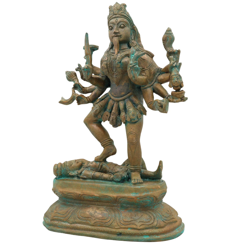 Handcrafted Bronze Goddess Kali Idol | Mahakali Bhadrakali Shyama Dakshina Kali Panchaloha Chola Art Sculpture, Brown, 12 Inch, 1 Piece
