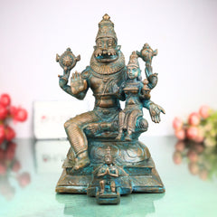 Handcrafted Bronze Lakshmi Narasimha Idol | Sri Lakshmi Narasimha Swamy Murti | Panchaloha Chola Art Vaishnava Vigraha for Temple & Home, Brown, 12 Inch, 1 Piece