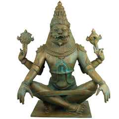 Handcrafted Bronze Yoga Narasimha Idol | Yoganarasimha Swamy Murti | Panchaloha Chola Art Narasimha Perumal Vigraham for Temple & Home Mandir, Brown, 14.5 Inch, 1 Piece