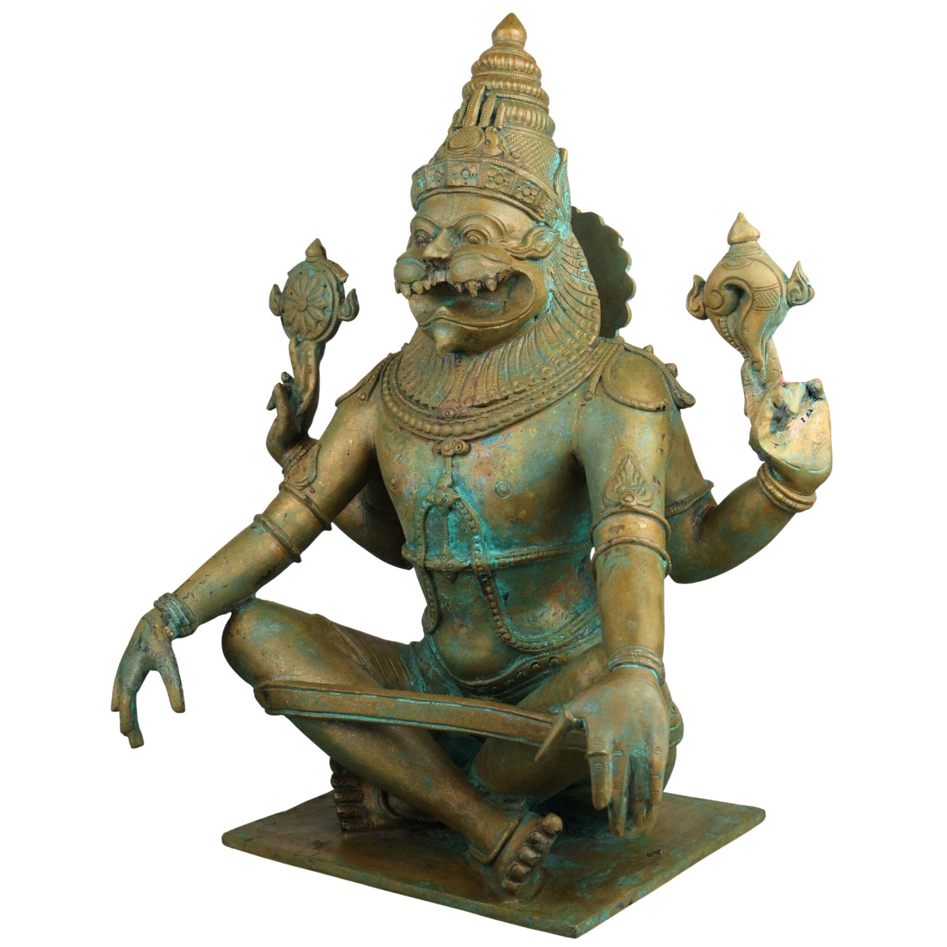 Handcrafted Bronze Yoga Narasimha Idol | Yoganarasimha Swamy Murti | Panchaloha Chola Art Narasimha Perumal Vigraham for Temple & Home Mandir, Brown, 14.5 Inch, 1 Piece