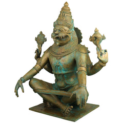 Handcrafted Bronze Yoga Narasimha Idol | Yoganarasimha Swamy Murti | Panchaloha Chola Art Narasimha Perumal Vigraham for Temple & Home Mandir, Brown, 14.5 Inch, 1 Piece