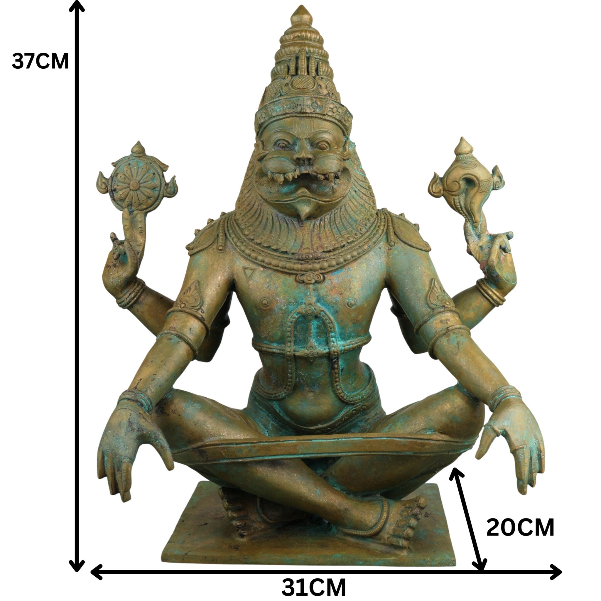 Handcrafted Bronze Yoga Narasimha Idol | Yoganarasimha Swamy Murti | Panchaloha Chola Art Narasimha Perumal Vigraham for Temple & Home Mandir, Brown, 14.5 Inch, 1 Piece