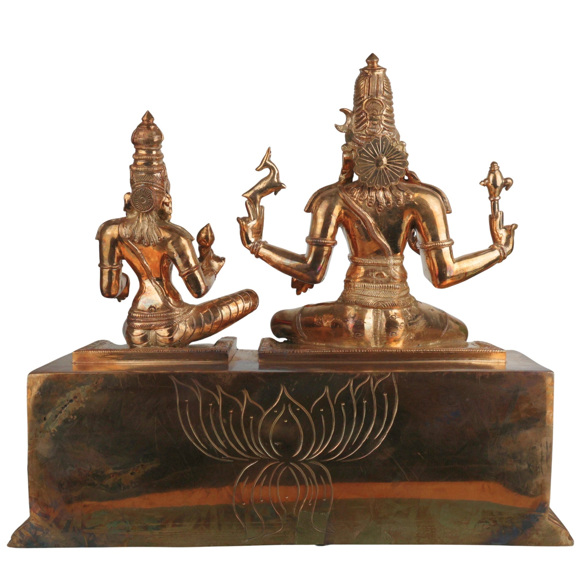 Handcrafted Bronze Shiva Parvati Idol Umamaheshwara Gauri Shankar Shiv Shakti Vigraham Chola Art South Indian Temple Sculpture, Gold, 16.5 Inch, 1 Piece