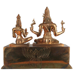 Handcrafted Bronze Shiva Parvati Idol Umamaheshwara Gauri Shankar Shiv Shakti Vigraham Chola Art South Indian Temple Sculpture, Gold, 16.5 Inch, 1 Piece