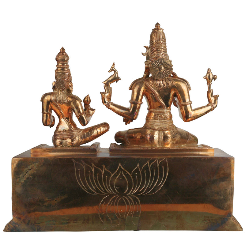 Handcrafted Bronze Shiva Parvati Idol Umamaheshwara Gauri Shankar Shiv Shakti Vigraham Chola Art South Indian Temple Sculpture, Gold, 16.5 Inch, 1 Piece