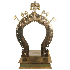 Handcrafted Bronze Singhasan with Prabhavali for Deity, Panchaloha Chola Art Temple Chowki Bajot Peetham, Gold, 29.5 Inch, 1 Piece