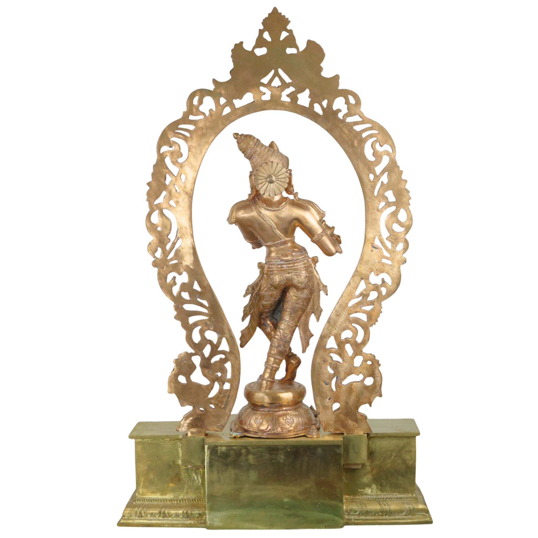Bronze Grand Handcrafted Sri Krishna Idol Panchaloha Chola Art Sculpture | Govinda Gopala Shyamsundara Venugopala Temple Murti, Gold, 36 Inch, 1 Piece
