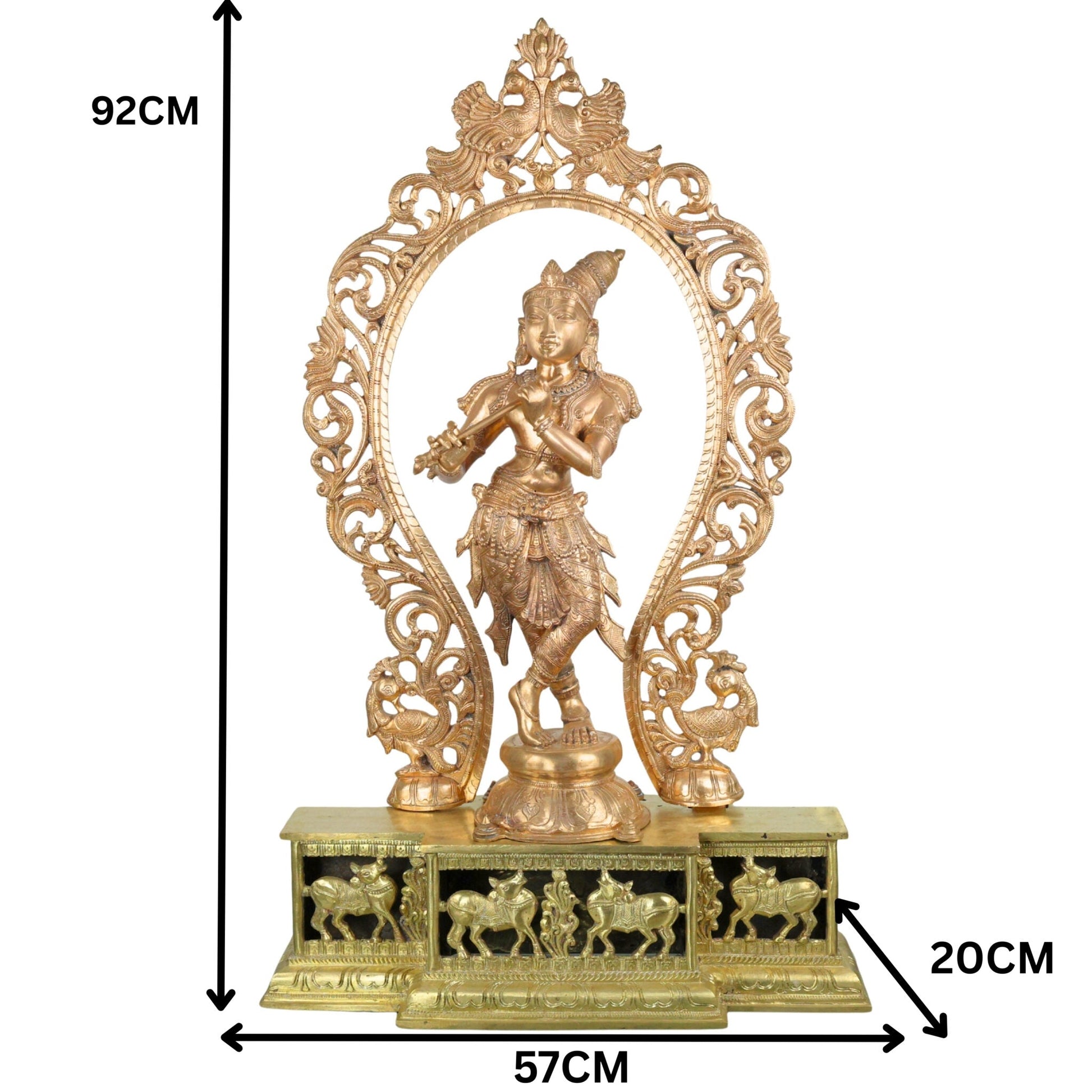 Bronze Grand Handcrafted Sri Krishna Idol Panchaloha Chola Art Sculpture | Govinda Gopala Shyamsundara Venugopala Temple Murti, Gold, 36 Inch, 1 Piece