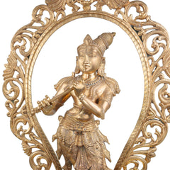 Bronze Grand Handcrafted Sri Krishna Idol Panchaloha Chola Art Sculpture | Govinda Gopala Shyamsundara Venugopala Temple Murti, Gold, 36 Inch, 1 Piece