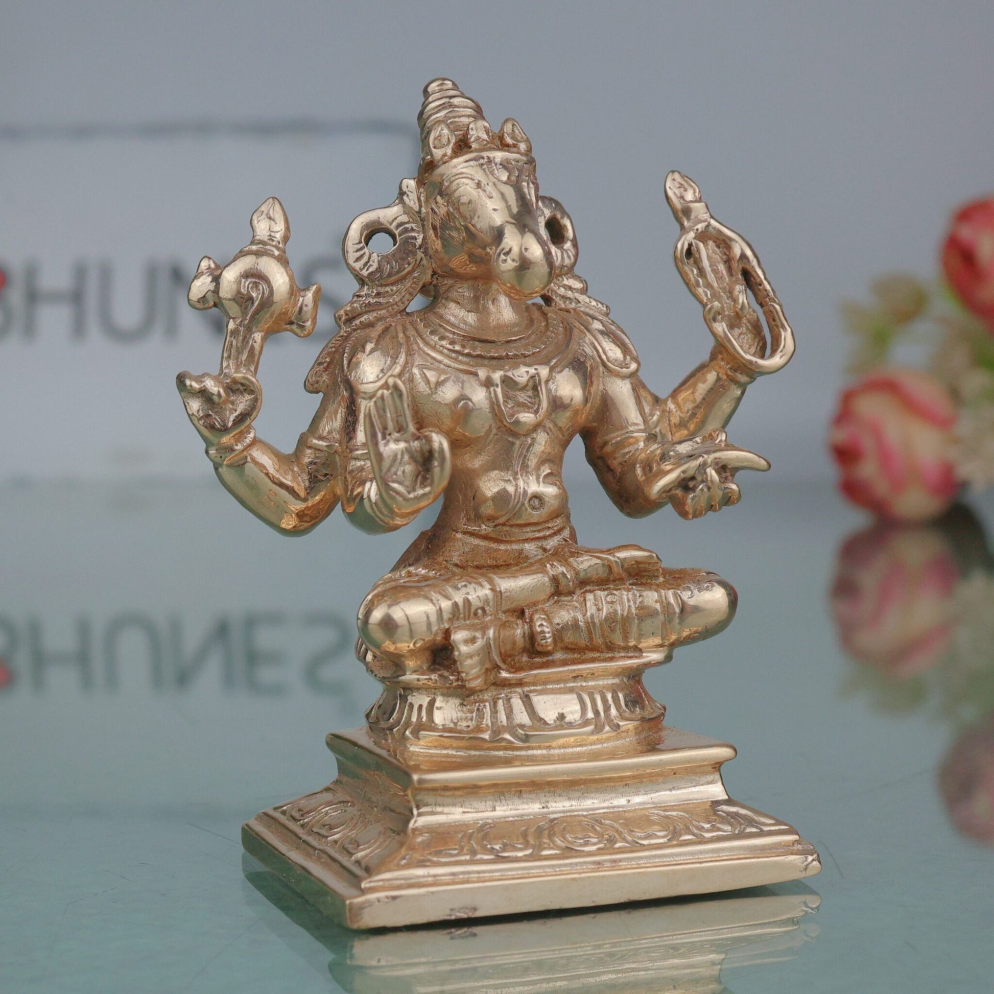 Bronze Hayagriva Idol, Handcrafted Hayagreeva Murti, Vidya Hayagriva Vigraham, Knowledge & Wisdom Deity Statue for Pooja Room, Study Table, Temple Decor, Gold, 3 Inch, 1 Piece