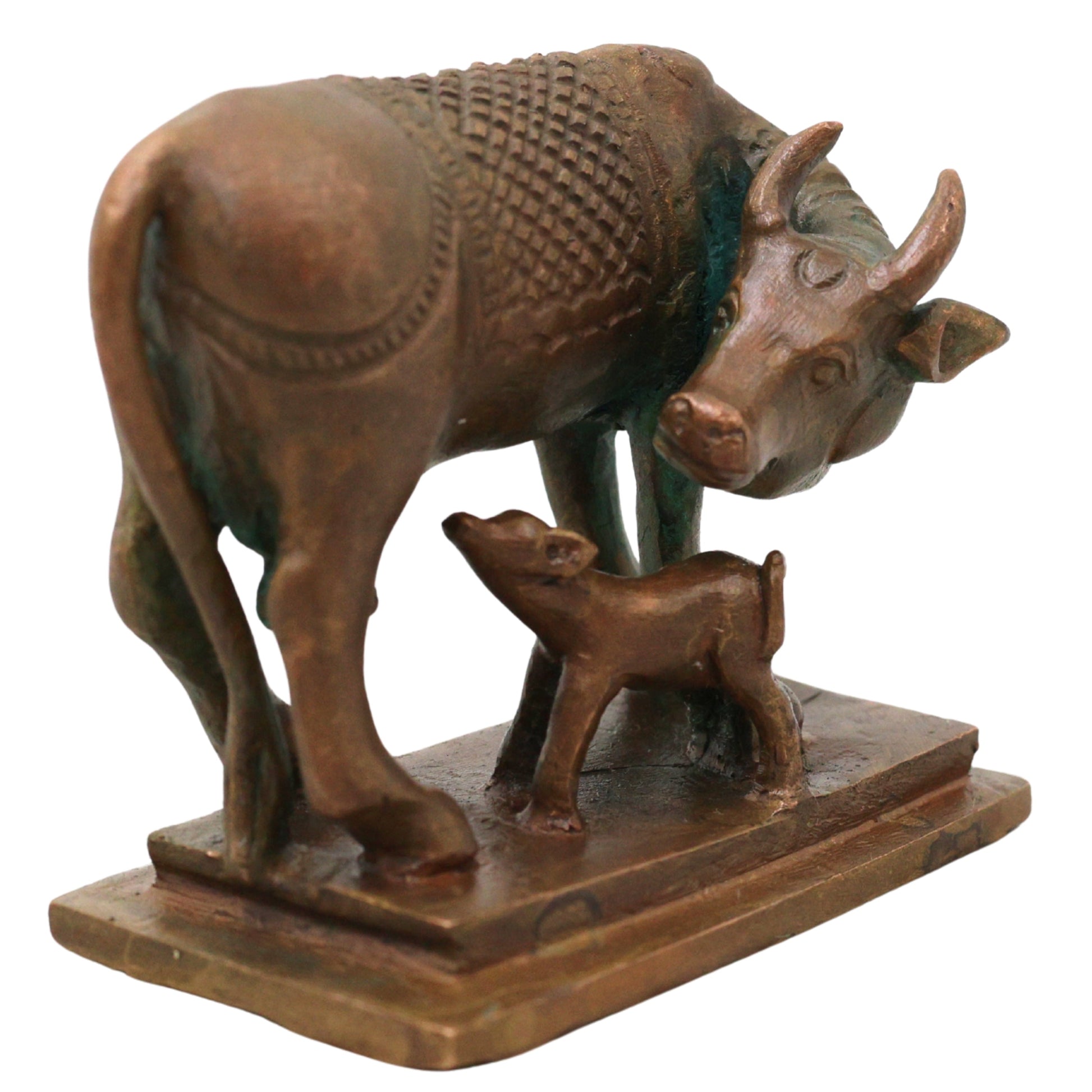 Bronze Kamdhenu Kamadhenu Surabhi Nandini Gomata Cow Idol Murti for Pooja Vastu Prosperity Decor, Brown, 2.5 Inch, 1 Piece
