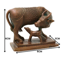 Bronze Kamdhenu Kamadhenu Surabhi Nandini Gomata Cow Idol Murti for Pooja Vastu Prosperity Decor, Brown, 2.5 Inch, 1 Piece