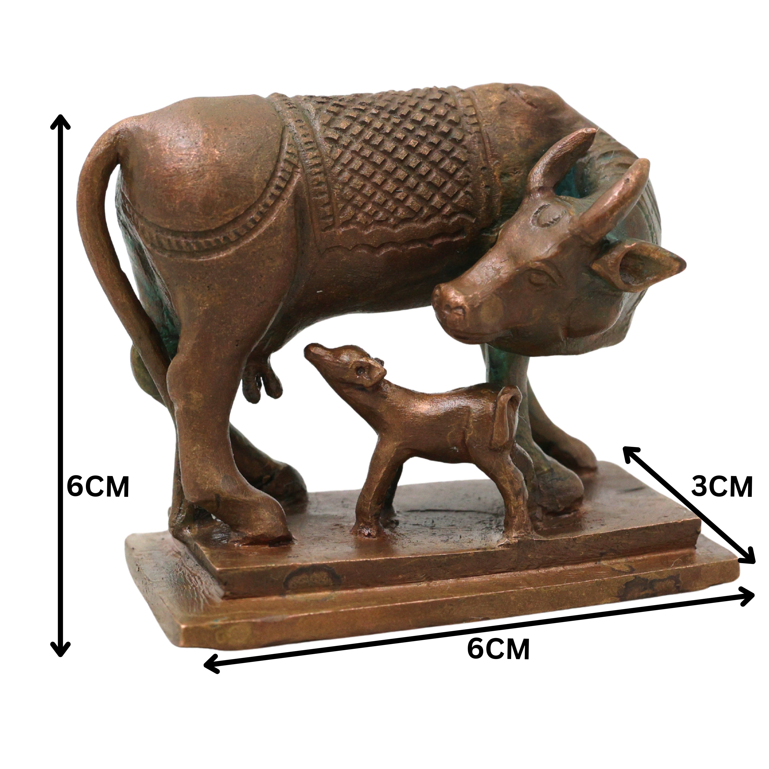 Bronze Kamdhenu Kamadhenu Surabhi Nandini Gomata Cow Idol Murti for Pooja Vastu Prosperity Decor, Brown, 2.5 Inch, 1 Piece