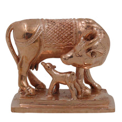 Bronze Kamadhenu Gomata Surabhi Gou Mata Dhenu Lakshmi Cow Idol, Handcrafted Kanchu Panchaloha Style Kamadenu Sculpture for Home Temple Vastu Decor, Gold, 2.5 Inch, 1 Piece