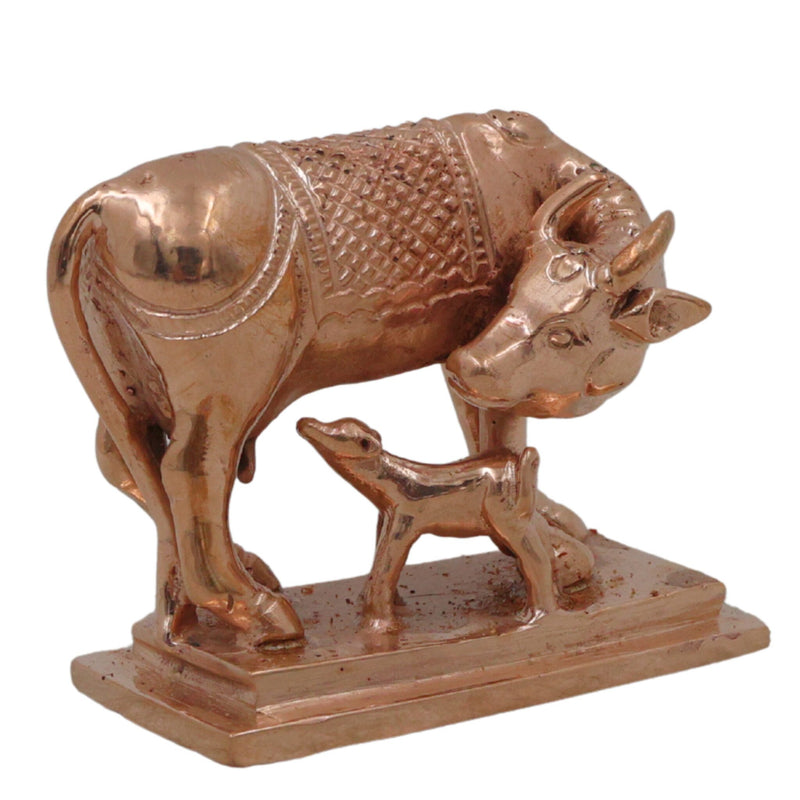Bronze Kamadhenu Gomata Surabhi Gou Mata Dhenu Lakshmi Cow Idol, Handcrafted Kanchu Panchaloha Style Kamadenu Sculpture for Home Temple Vastu Decor, Gold, 2.5 Inch, 1 Piece