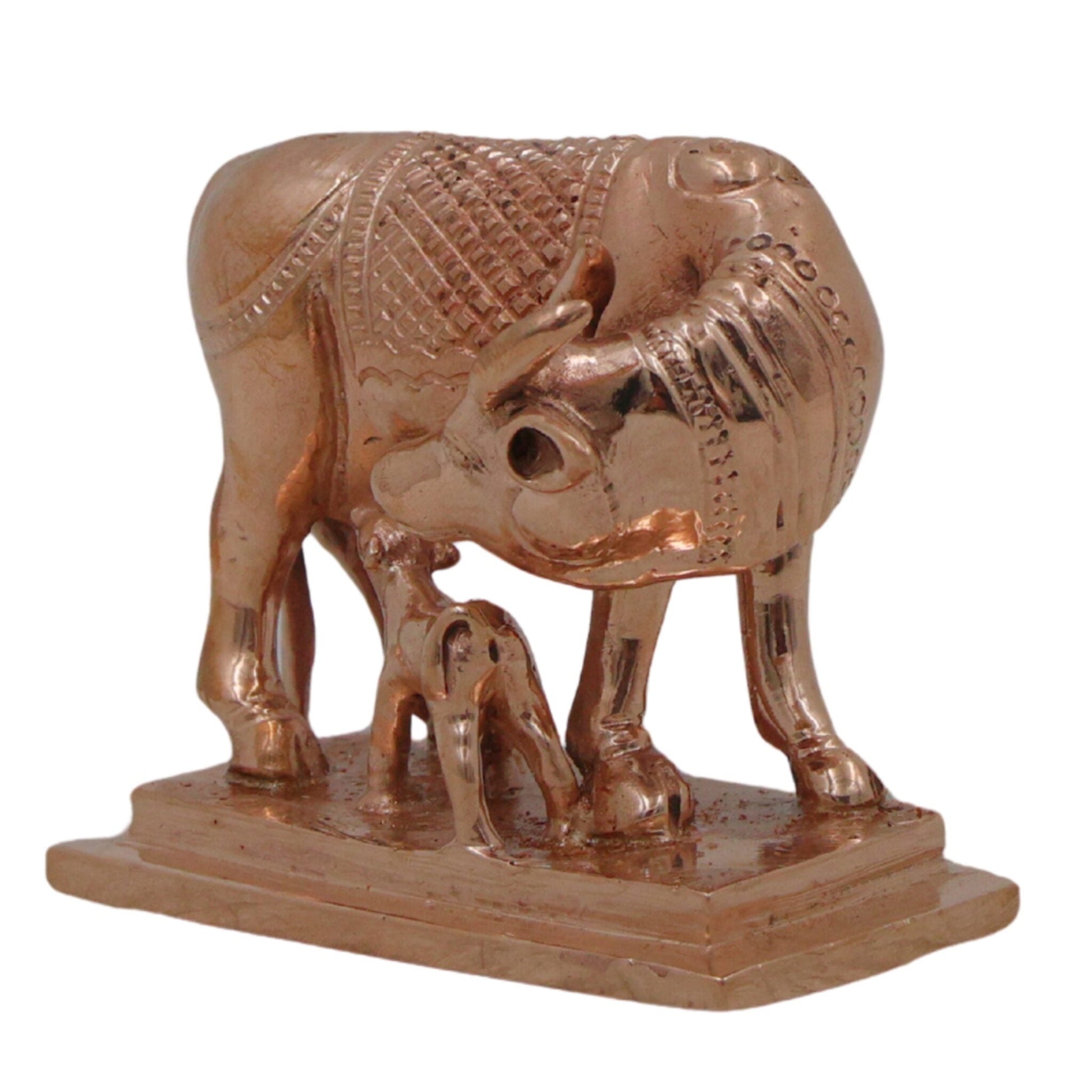 Bronze Kamadhenu Gomata Surabhi Gou Mata Dhenu Lakshmi Cow Idol, Handcrafted Kanchu Panchaloha Style Kamadenu Sculpture for Home Temple Vastu Decor, Gold, 2.5 Inch, 1 Piece