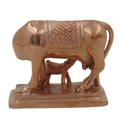 Bronze Kamadhenu Gomata Surabhi Gou Mata Dhenu Lakshmi Cow Idol, Handcrafted Kanchu Panchaloha Style Kamadenu Sculpture for Home Temple Vastu Decor, Gold, 2.5 Inch, 1 Piece