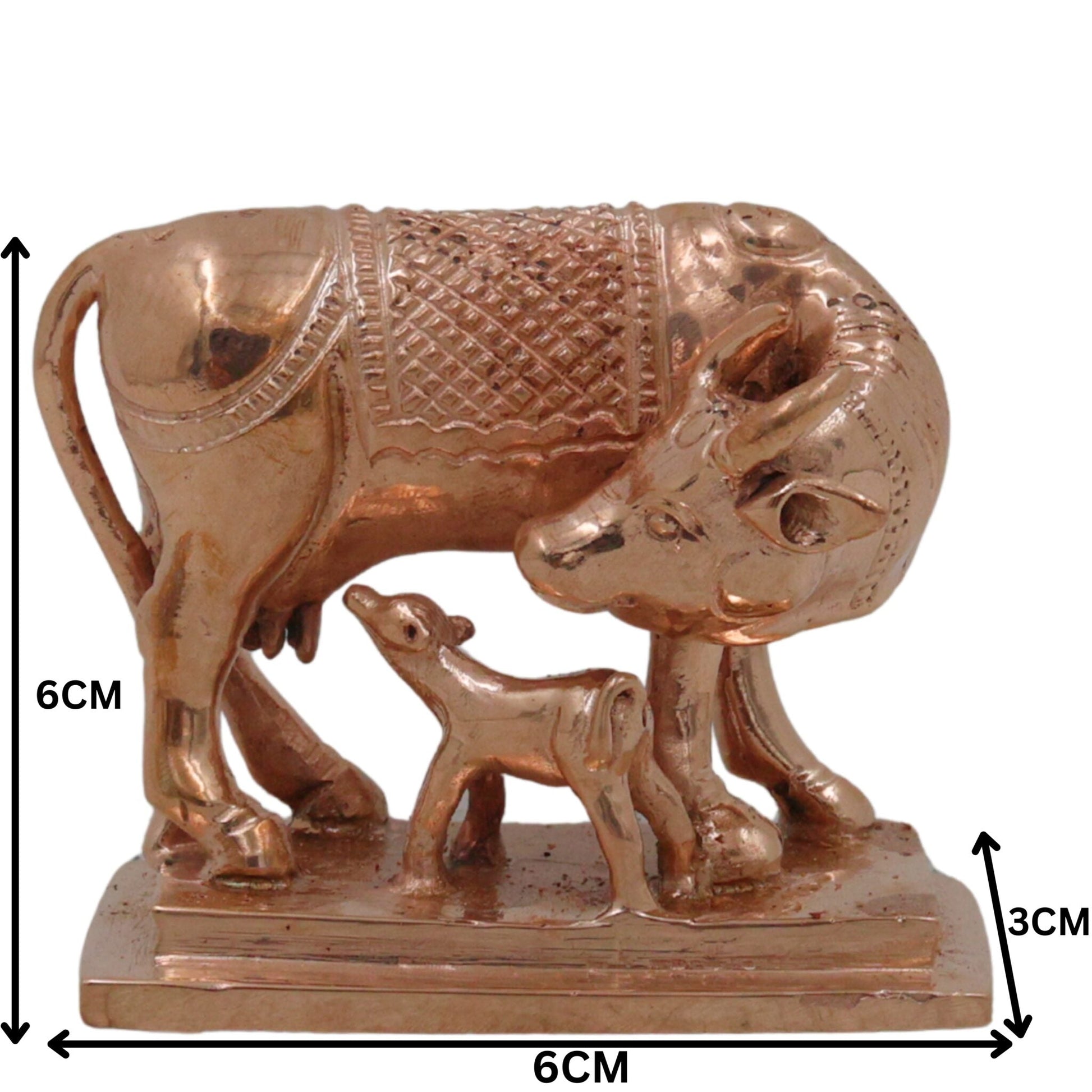 Bronze Kamadhenu Gomata Surabhi Gou Mata Dhenu Lakshmi Cow Idol, Handcrafted Kanchu Panchaloha Style Kamadenu Sculpture for Home Temple Vastu Decor, Gold, 2.5 Inch, 1 Piece