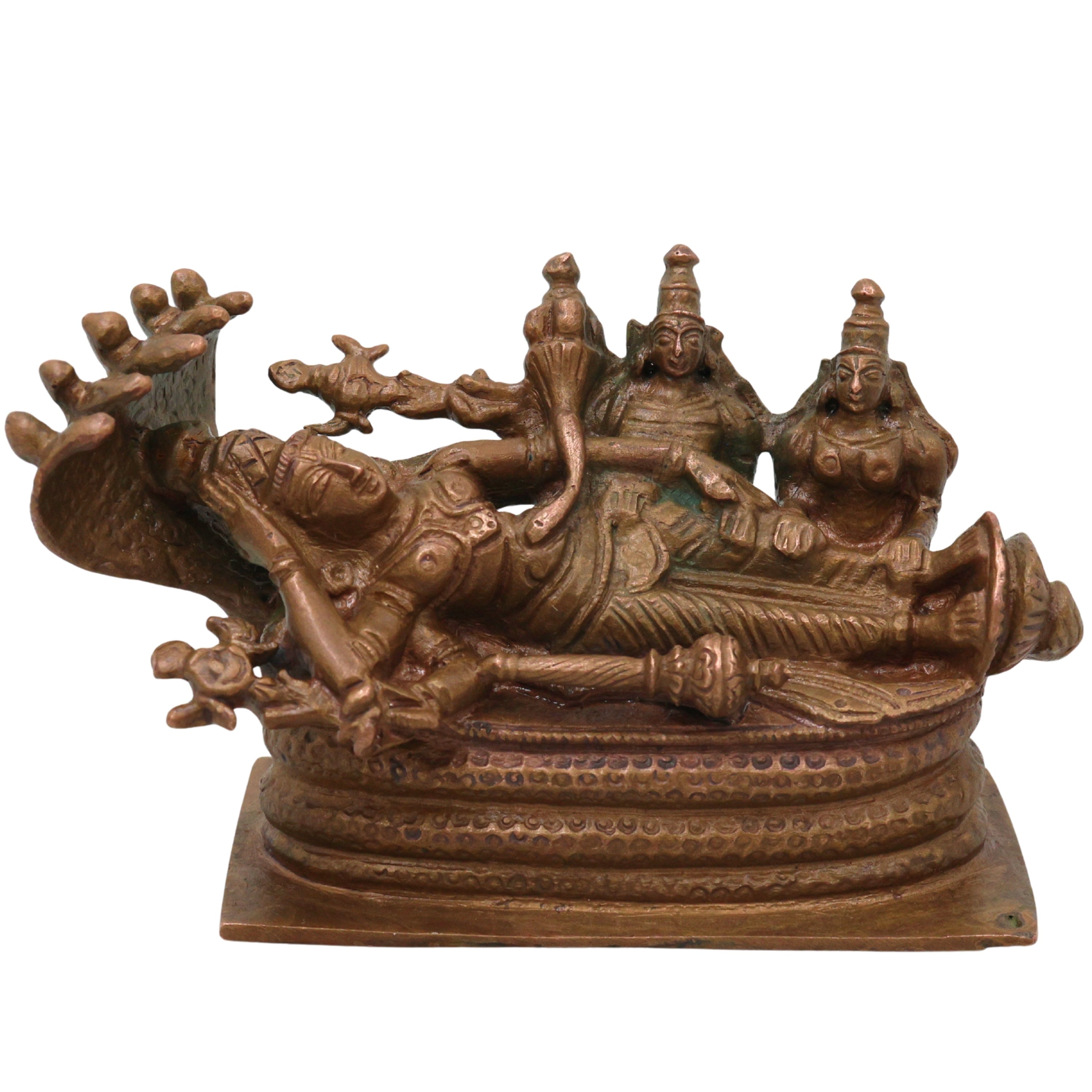 Bronze Sri Ranganathar Idol, Ranganatha Swamy Perumal Anantha Shayana Sheshashayi Vishnu Aranganathar Namperumal Reclining Temple Murti Statue, Brown, 3 Inch, 1 Piece