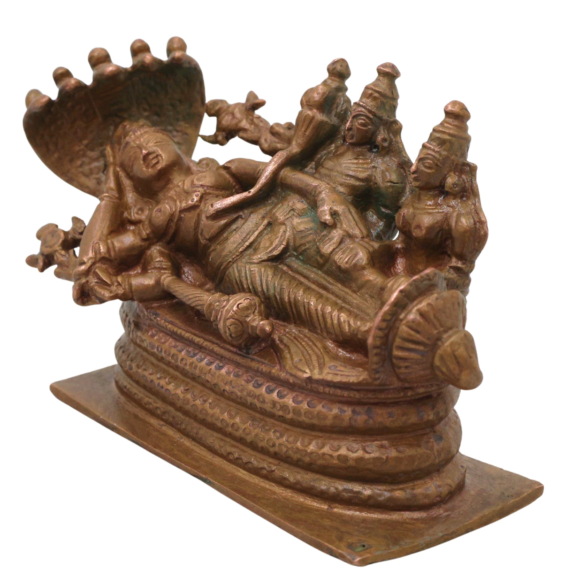 Bronze Sri Ranganathar Idol, Ranganatha Swamy Perumal Anantha Shayana Sheshashayi Vishnu Aranganathar Namperumal Reclining Temple Murti Statue, Brown, 3 Inch, 1 Piece