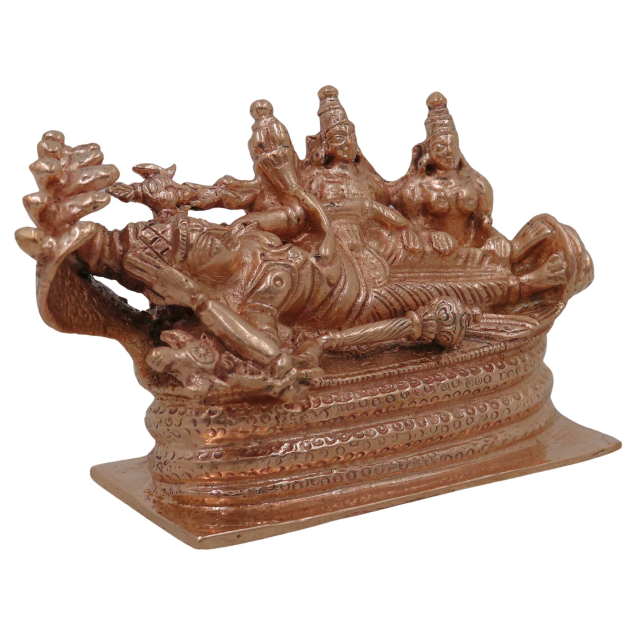 Bronze Ranganathar Idol, Handcrafted Ranganatha Swamy Ananta Shayana Perumal Murti | Chola Style Panchaloha Vishnu Sculpture for Home Temple Decor, Gold, 3 Inch, 1 Piece