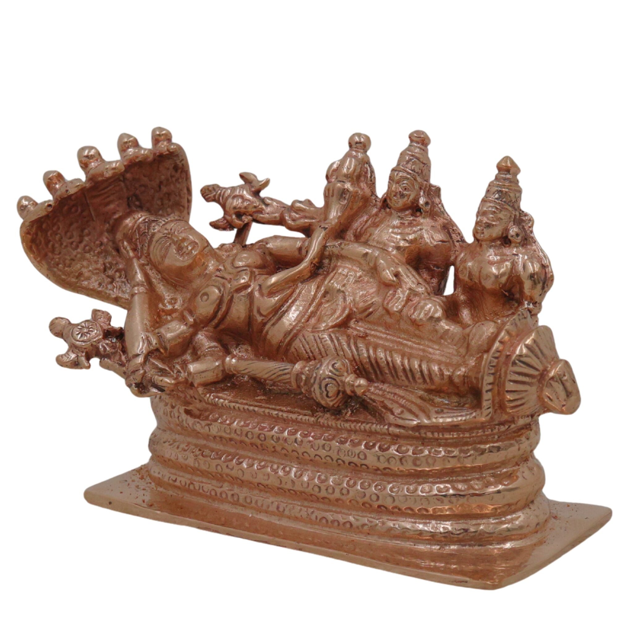Bronze Ranganathar Idol, Handcrafted Ranganatha Swamy Ananta Shayana Perumal Murti | Chola Style Panchaloha Vishnu Sculpture for Home Temple Decor, Gold, 3 Inch, 1 Piece