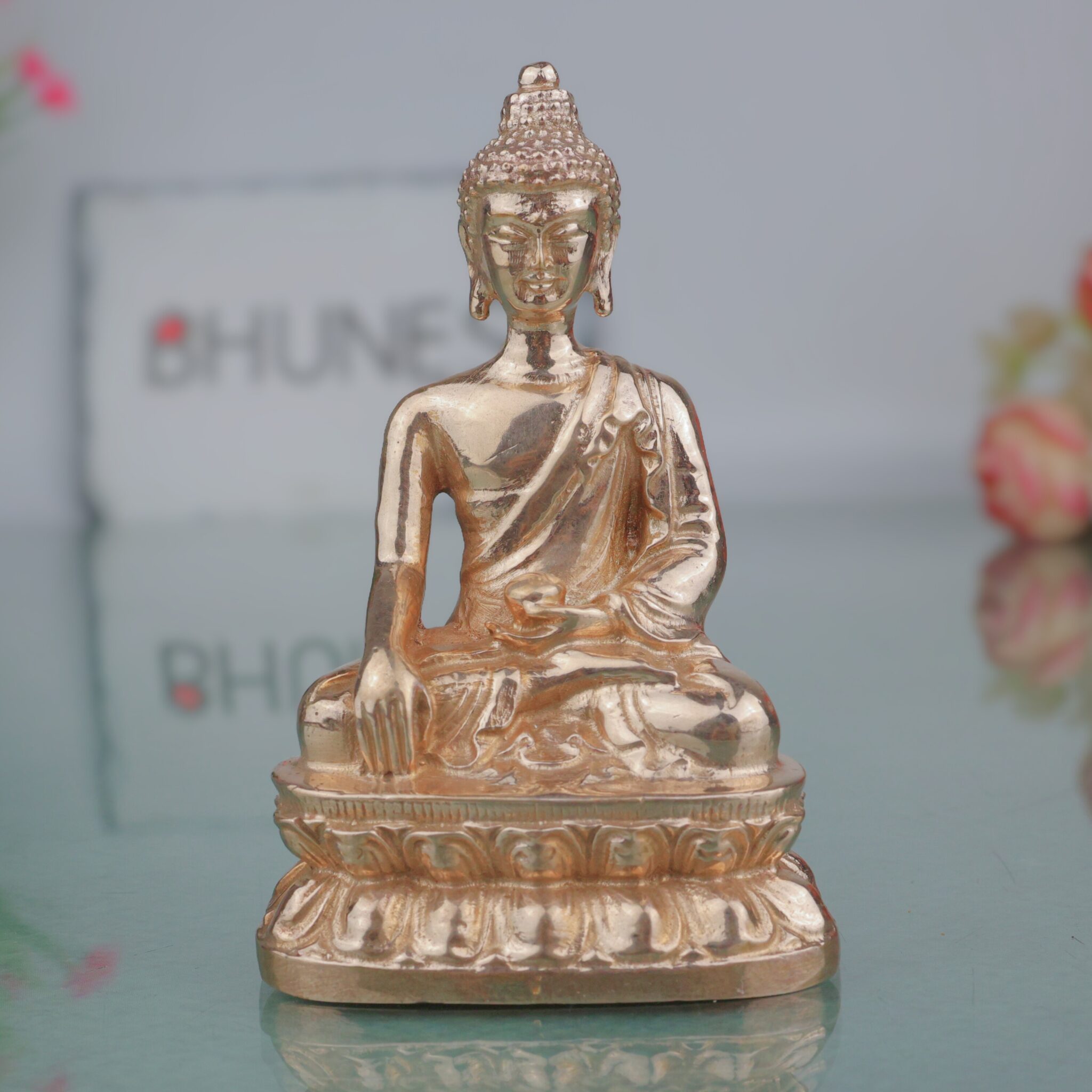 Bronze Buddha Idol, Handcrafted Gautam Buddha, Shakyamuni, Tathagata Murti for Home Temple, Meditation Room, Spiritual Décor & Gifting, Gold, 3.5 Inch, 1 Piece
