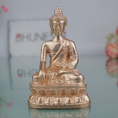 Bronze Buddha Idol, Handcrafted Gautam Buddha, Shakyamuni, Tathagata Murti for Home Temple, Meditation Room, Spiritual Décor & Gifting, Gold, 3.5 Inch, 1 Piece