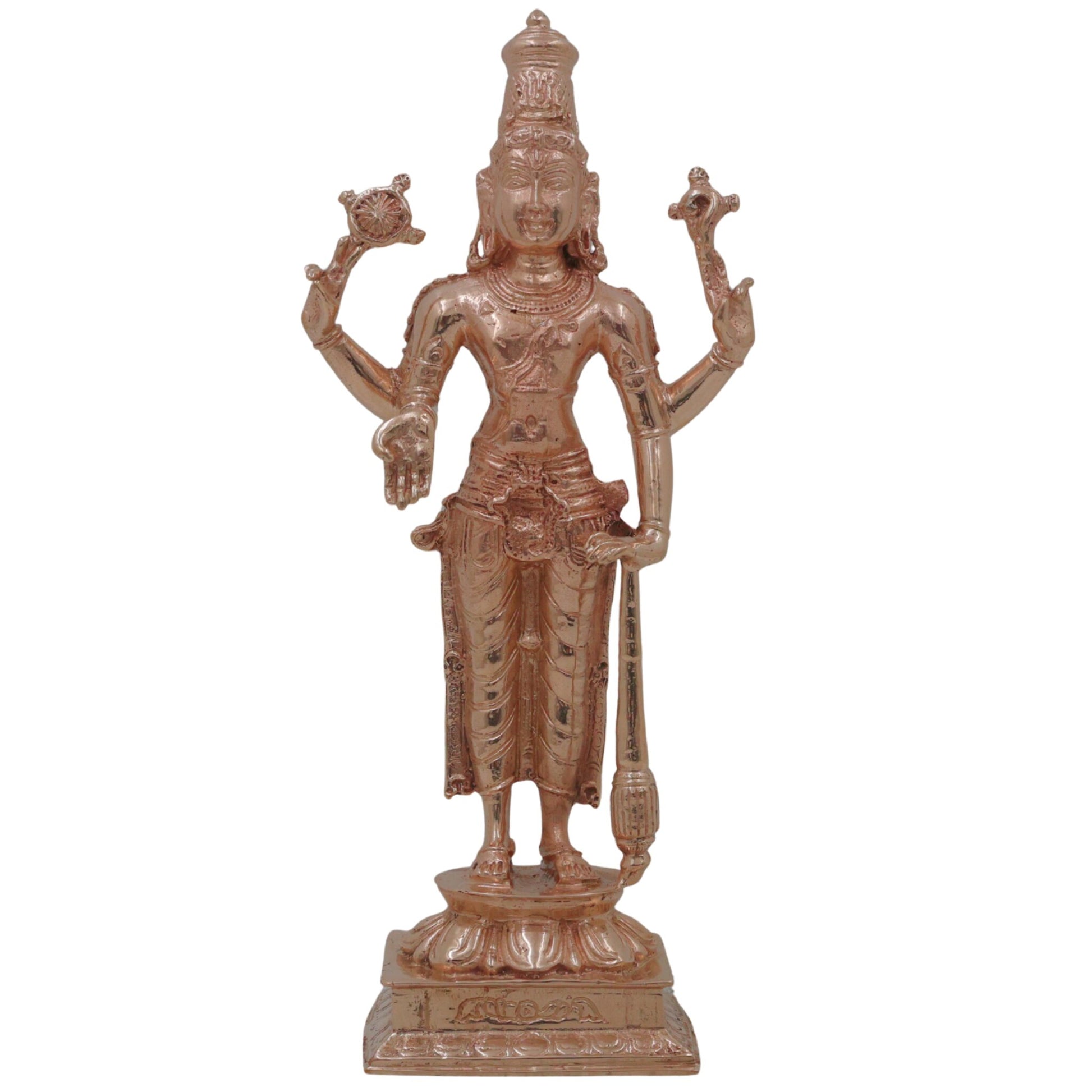 Bronze Vishnu Narayana Murti, Govinda Madhava Kesava Idol, Handcrafted Panchaloha Inspired Balaji Srinivasa Statue for Home Temple Decor, Gold, 8 Inch, 1 Piece